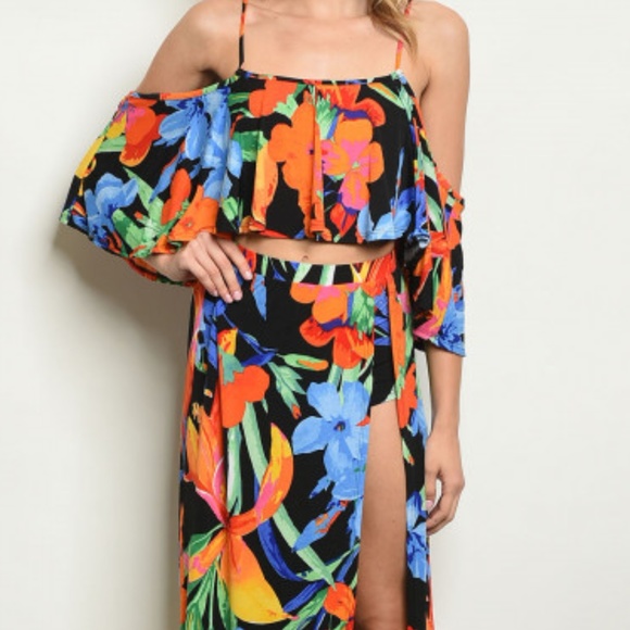 LAST 1!TROPICAL PRINT 2 PIECE SET MAXI SKIRT & TOP - Picture 5 of 8